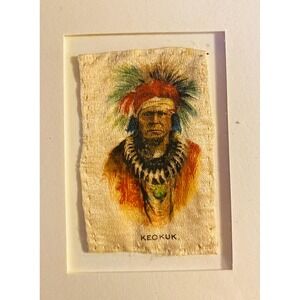 Framed Vintage Tobacco Silk Art, Native American Chief Keokuk
